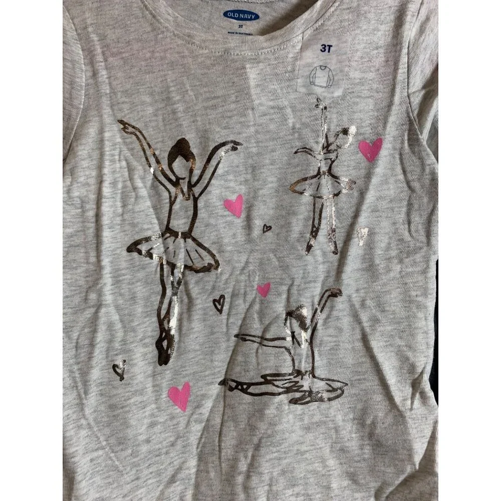 NWT Old Navy Ballerina Print Long Sleeve T-Shirts Size 3T 2 Piece Bundle AC3